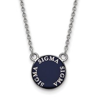Sterling Silver Rhodium-plated LogoArt Sigma Sigma Sigma Sorority Text Small Color Enamel Pendant Necklace, 18" view 1