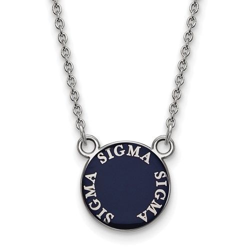 Sterling Silver Rhodium-plated LogoArt Sigma Sigma Sigma Sorority Text Small Color Enamel Pendant Necklace, 18"
