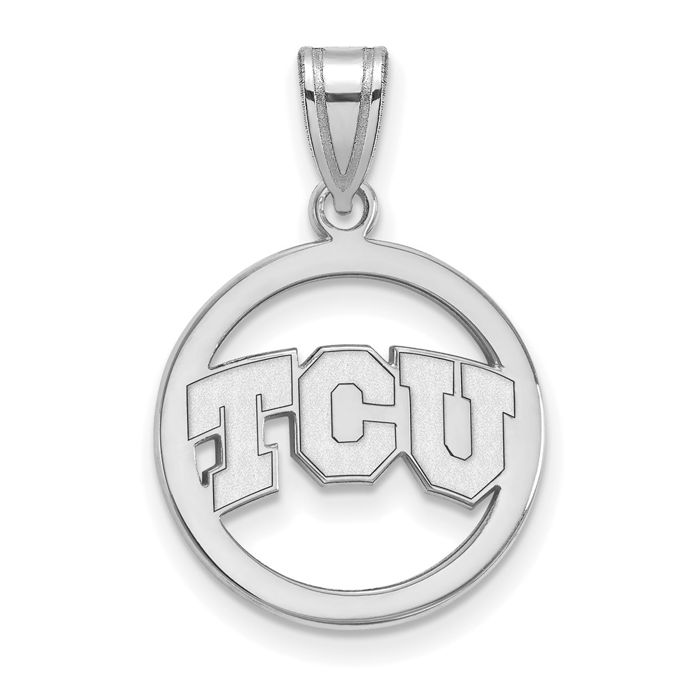 Sterling Silver Rhodium-plated LogoArt Texas Christian University T-c-u Med Circle Pendant