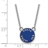 Sterling Silver Rhodium-plated LogoArt Theta Phi Alpha Sorority Text Small Color Enamel Pendant Necklace, 18" view 2