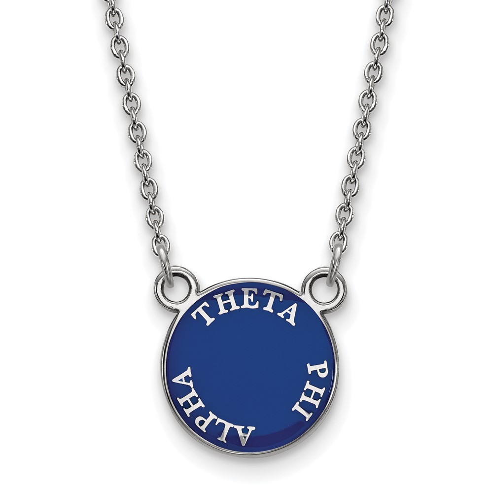 Sterling Silver Rhodium-plated LogoArt Theta Phi Alpha Sorority Text Small Color Enamel Pendant Necklace, 18"