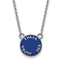 Sterling Silver Rhodium-plated LogoArt Theta Phi Alpha Sorority Text Small Color Enamel Pendant Necklace, 18" view 1