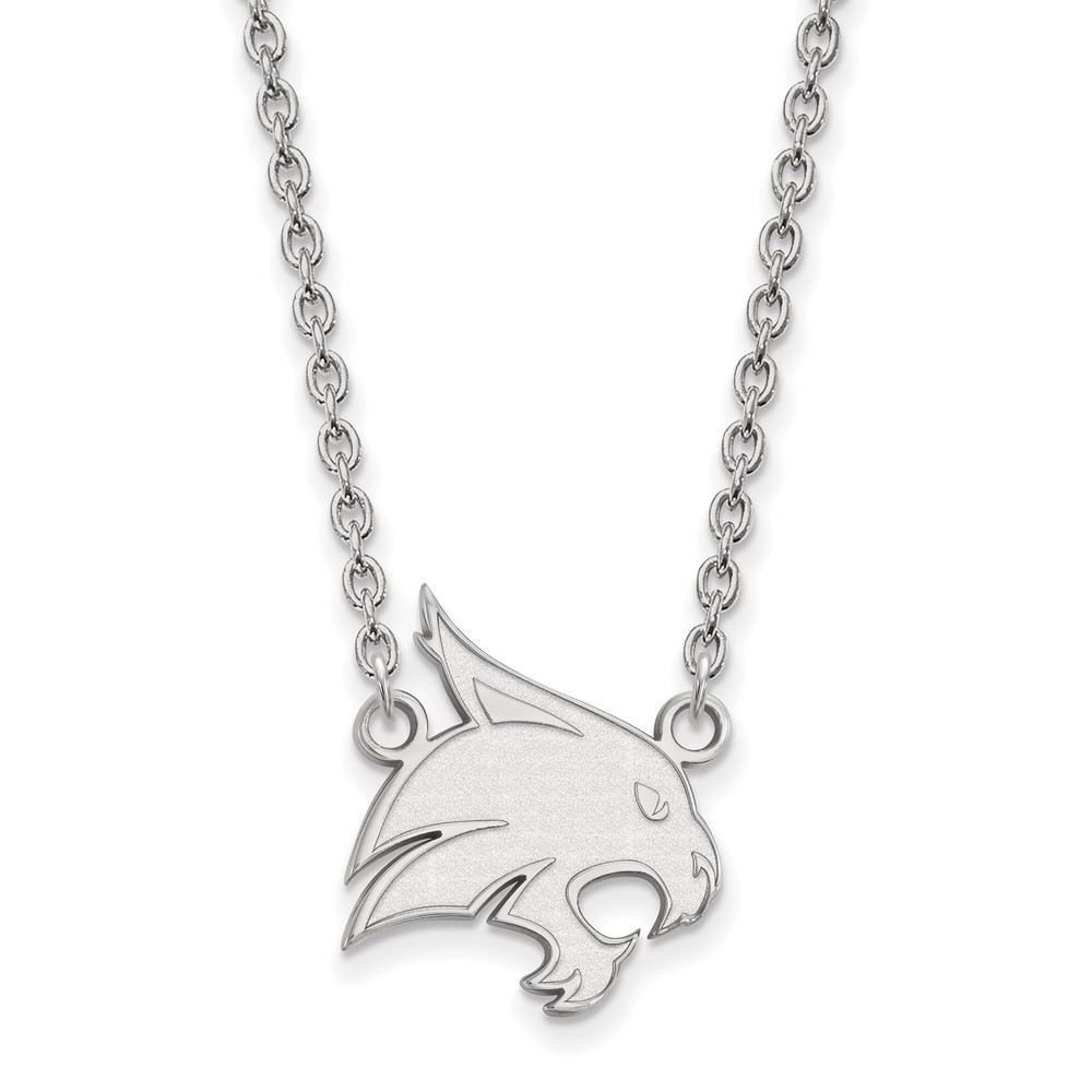 Sterling Silver Rhodium-plated LogoArt Texas State University Bobcat Large Pendant Necklace, 18"