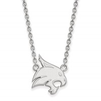 Sterling Silver Rhodium-plated LogoArt Texas State University Bobcat Large Pendant Necklace, 18" view 1
