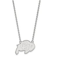 Sterling Silver Rhodium-plated LogoArt University of Colorado Buffalo Large Pendant Necklace, 18" view 1