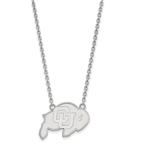 Sterling Silver Rhodium-plated LogoArt University of Colorado Buffalo Large Pendant Necklace, 18"