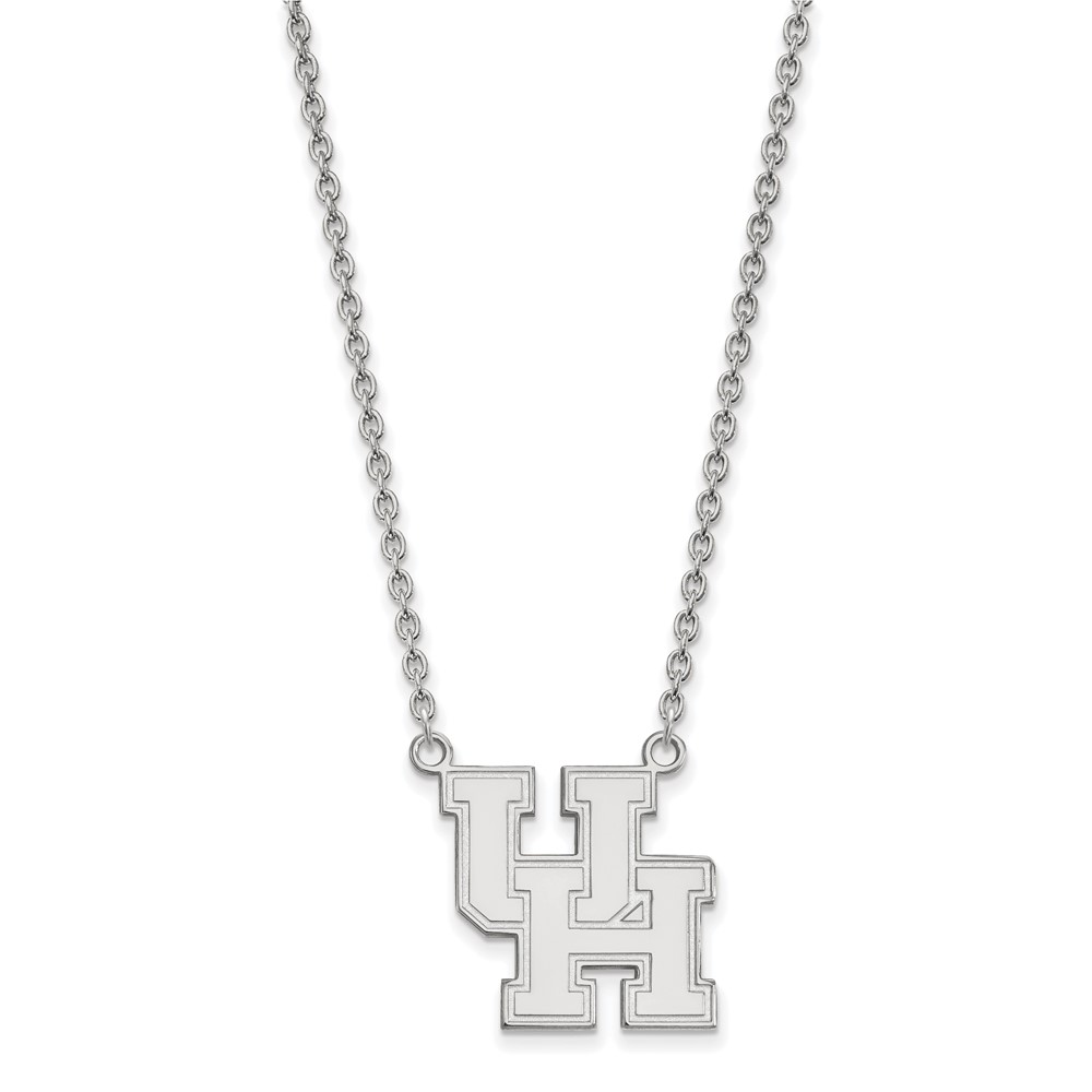 Sterling Silver Rhodium-plated LogoArt University of Houston U-h Large Pendant Necklace, 18"