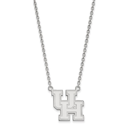 Sterling Silver Rhodium-plated LogoArt University of Houston U-h Large Pendant Necklace, 18"
