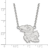 Sterling Silver Rhodium-plated LogoArt University of Kansas Jayhawk Large Pendant Necklace, 18" view 2