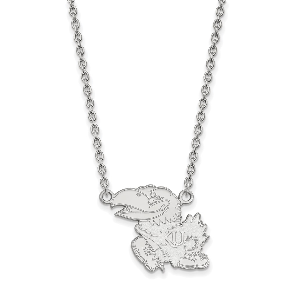 Sterling Silver Rhodium-plated LogoArt University of Kansas Jayhawk Large Pendant Necklace, 18"