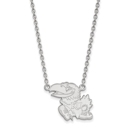 Sterling Silver Rhodium-plated LogoArt University of Kansas Jayhawk Large Pendant Necklace, 18"
