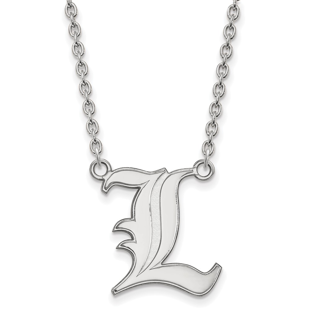 Sterling Silver Rhodium-plated LogoArt University of Louisville Letter L Large Pendant Necklace, 18"