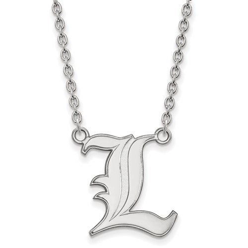 Sterling Silver Rhodium-plated LogoArt University of Louisville Letter L Large Pendant Necklace, 18"