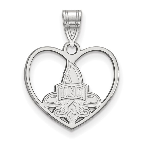 Sterling Silver Rhodium-plated LogoArt University of New Orleans U-n-o Heart Pendant