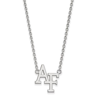 14k White Gold LogoArt United States Air Force Academy A-F Large Pendant 18 inch Necklace