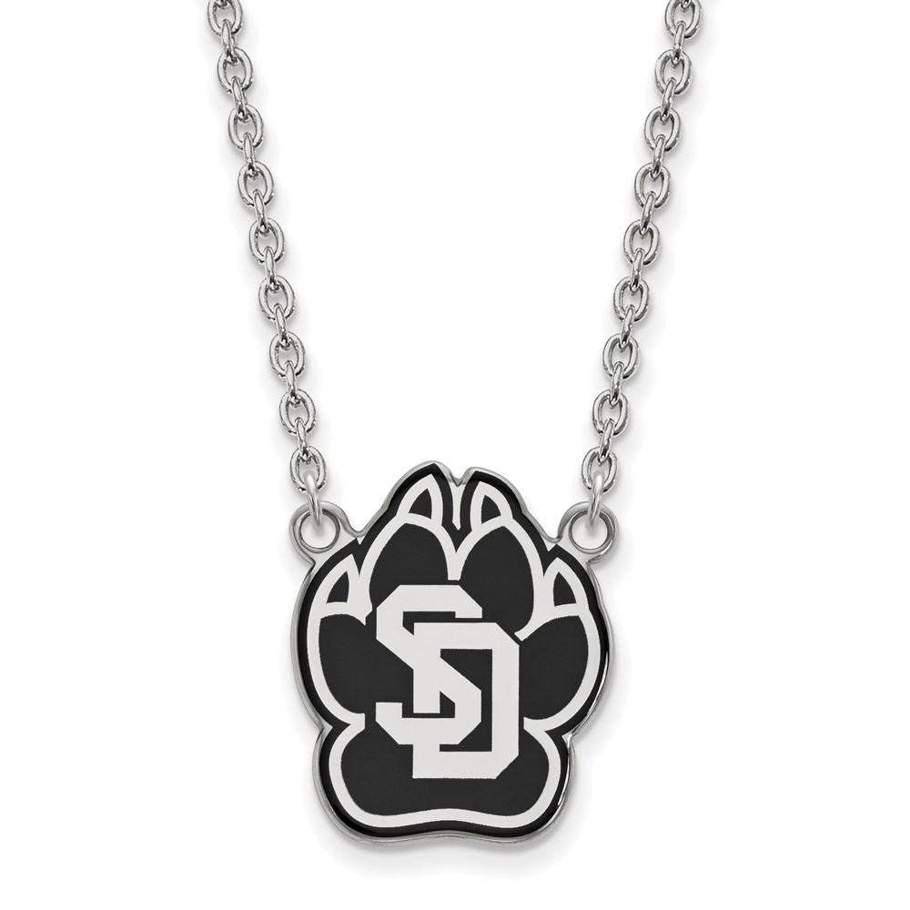 Sterling Silver Rhodium-plated LogoArt University of South Dakota Large Enameled Pendant Necklace, 18"