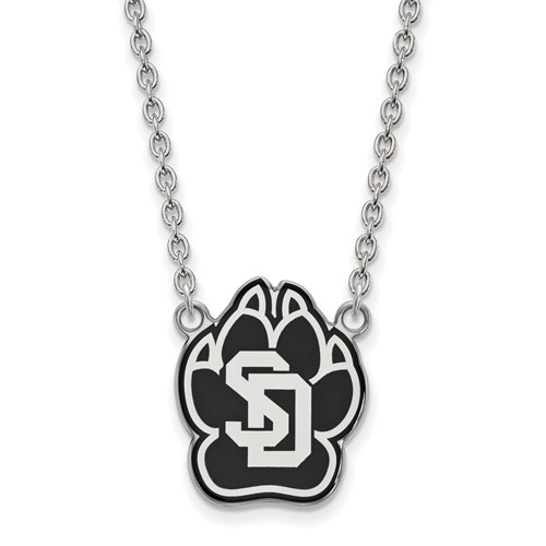 Sterling Silver Rhodium-plated LogoArt University of South Dakota Large Enameled Pendant Necklace, 18"