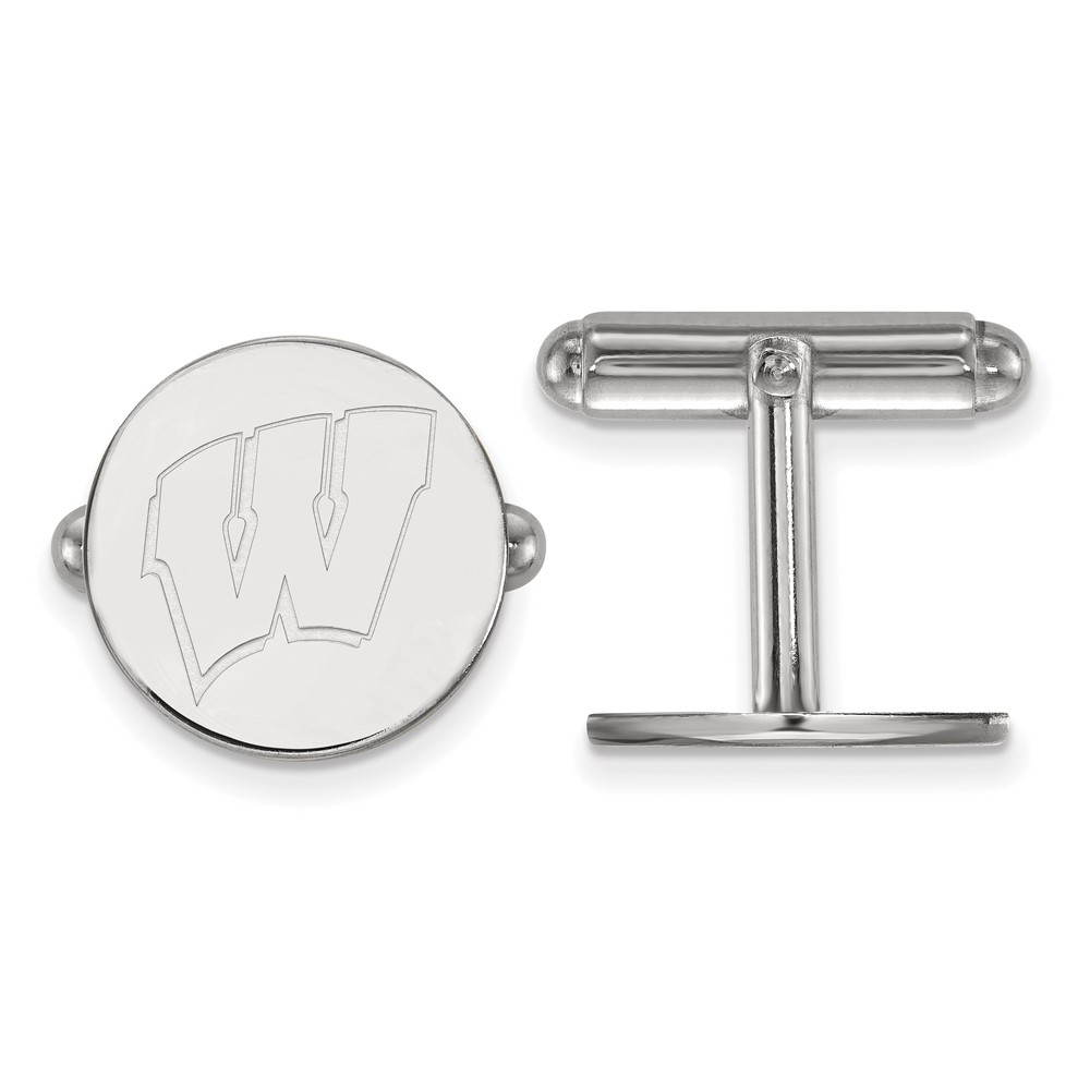 Sterling Silver Rhodium-plated LogoArt University of Wisconsin Letter W Cuff Links
