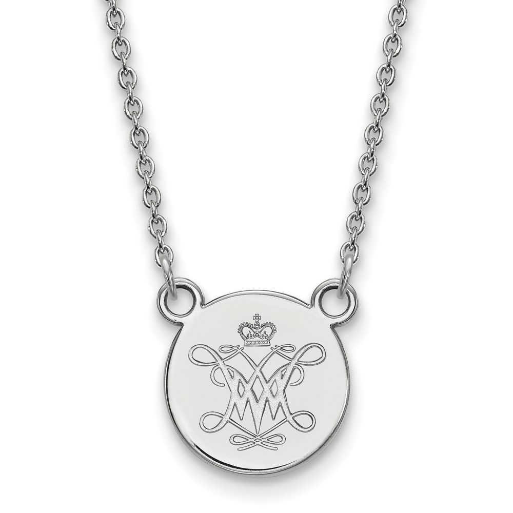 Sterling Silver Rhodium-plated LogoArt College of William and Mary Small Disc Pendant Necklace, 18"