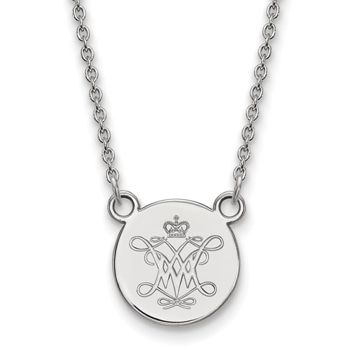 Sterling Silver Rhodium-plated LogoArt College of William and Mary Small Disc Pendant Necklace, 18"