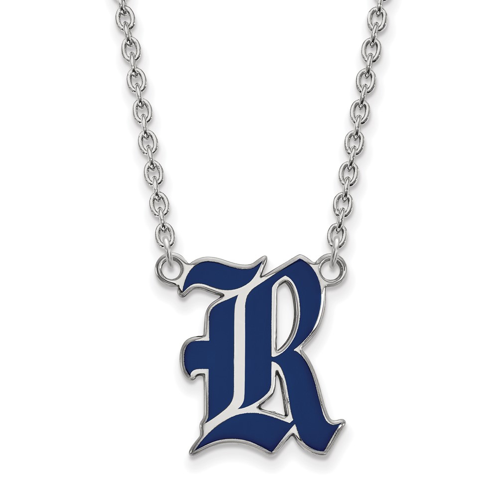 Sterling Silver Rhodium-plated LogoArt Rice University Letter R Large Enameled Pendant Necklace, 18"