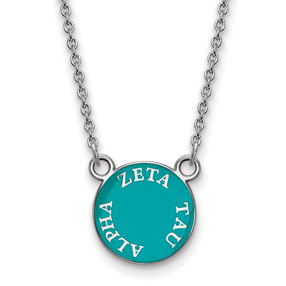 Sterling Silver Rhodium-plated LogoArt Zeta Tau Alpha Sorority Text Small Color Enamel Pendant Necklace, 18"