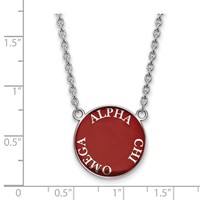 Sterling Silver Rhodium-plated LogoArt Alpha Chi Omega Sorority Text Large Color Enamel Pendant 18 Inch Necklace view 2