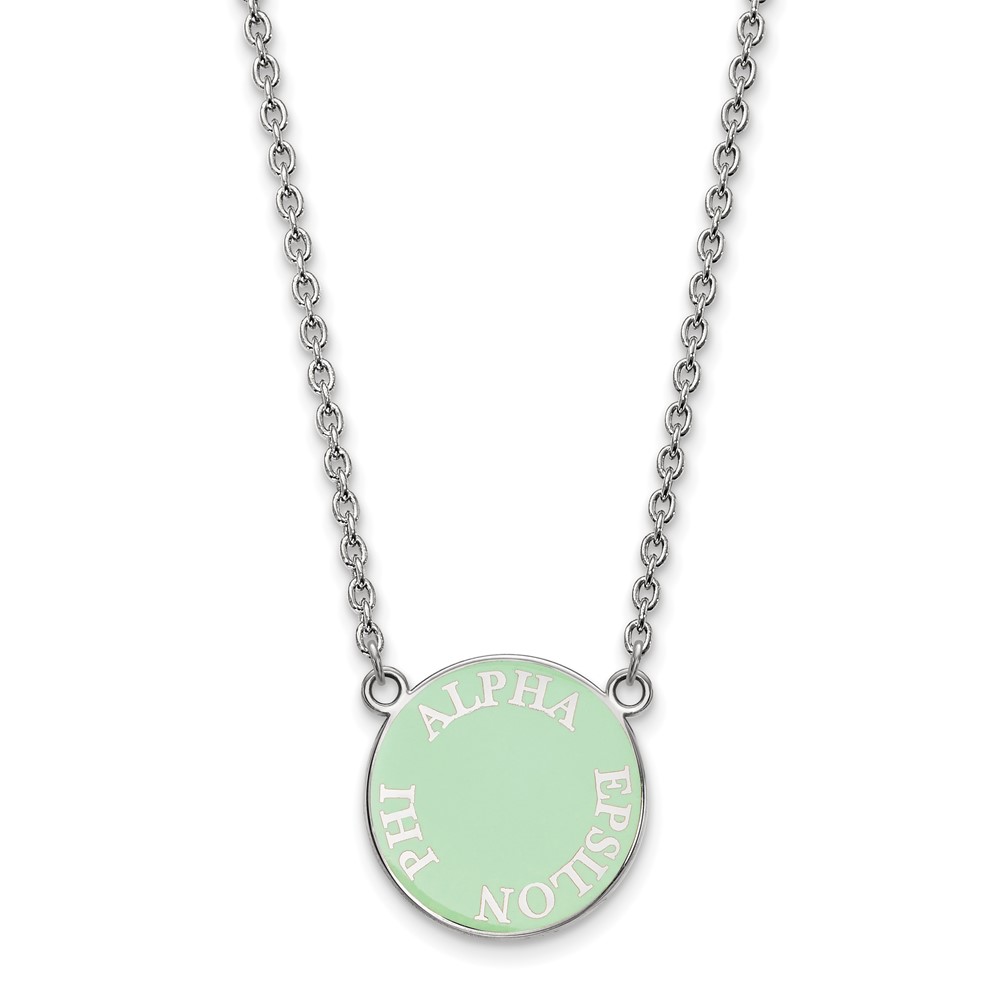 Sterling Silver Rhodium-plated LogoArt Alpha Epsilon Phi Sorority Text Small Color Enamel Pendant Necklace - 18in
