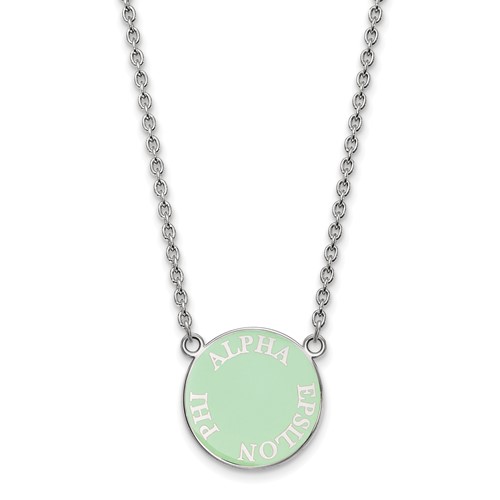 Sterling Silver Rhodium-plated LogoArt Alpha Epsilon Phi Sorority Text Small Color Enamel Pendant Necklace, 18"