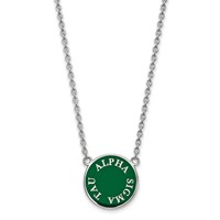Sterling Silver Rhodium-plated LogoArt Alpha Sigma Tau Sorority Text Large Color Enamel Pendant Necklace, 18" view 1