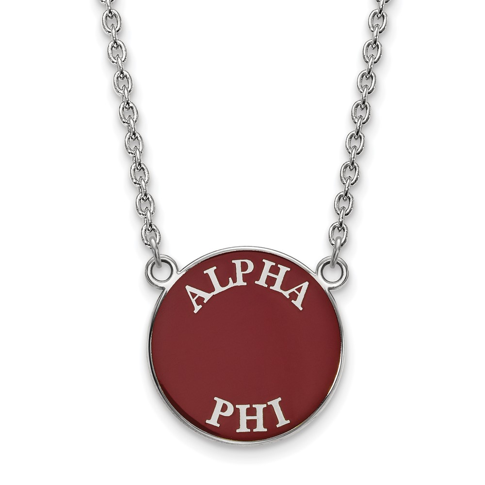 Sterling Silver Rhodium-plated LogoArt Alpha Phi Sorority Text Large Color Enamel Pendant Necklace, 18"