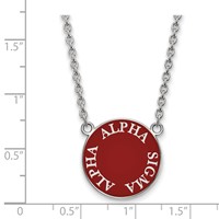 Sterling Silver Rhodium-plated LogoArt Alpha Sigma Alpha Sorority Text Large Color Enamel Pendant 18 Inch Necklace view 2