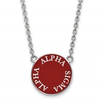 Sterling Silver Rhodium-plated LogoArt Alpha Sigma Alpha Sorority Text Large Color Enamel Pendant 18 Inch Necklace view 1