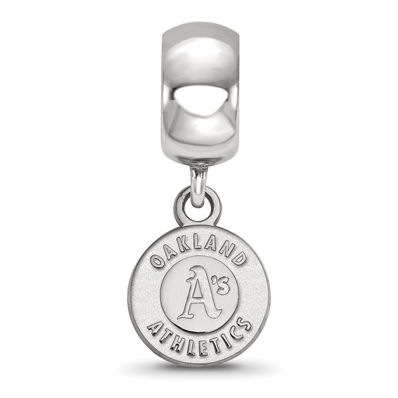 Sterling Silver Rhodium Plated Major League Baseball LogoArt Oakland Athletics Dangle Bead