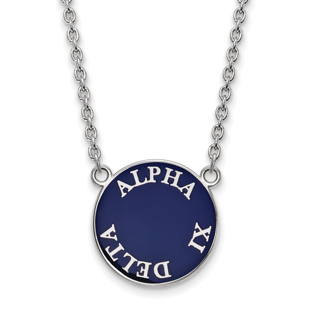 Sterling Silver Rhodium-plated LogoArt Alpha Xi Delta Sorority Text Large Color Enamel Pendant Necklace, 18"