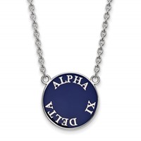 Sterling Silver Rhodium-plated LogoArt Alpha Xi Delta Sorority Text Large Color Enamel Pendant Necklace, 18" view 1