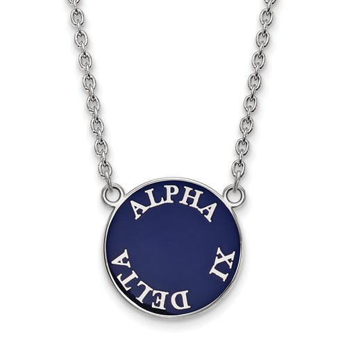 Sterling Silver Rhodium-plated LogoArt Alpha Xi Delta Sorority Text Large Color Enamel Pendant Necklace, 18"