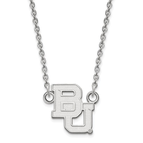 Sterling Silver Rhodium-plated LogoArt Baylor University Bears Small Pendant Necklace, 18"