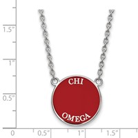 Sterling Silver Rhodium-plated LogoArt Chi Omega Sorority Text Large Color Enamel Pendant Necklace, 18" view 2