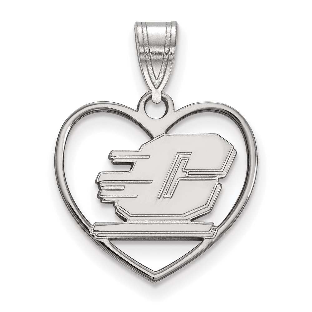 Sterling Silver Rhodium-plated LogoArt Central Michigan University Letter C Heart Pendant