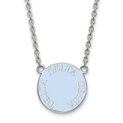 Sterling Silver Rhodium-plated LogoArt Delta Delta Delta Sorority Text Large Color Enamel Pendant Necklace, 18"