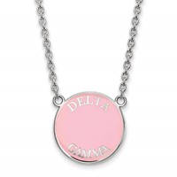 Sterling Silver Rhodium-plated LogoArt Delta Gamma Sorority Text Large Color Enamel Pendant Necklace, 18" view 1