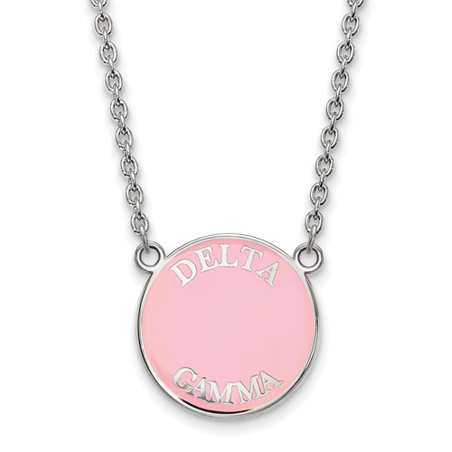 Sterling Silver Rhodium-plated LogoArt Delta Gamma Sorority Text Large Color Enamel Pendant Necklace, 18"