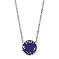 Sterling Silver Rhodium-plated LogoArt Delta Phi Epsilon Sorority Text Large Color Enamel Pendant Necklace, 18" view 1