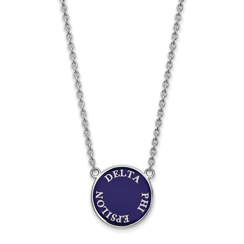 Sterling Silver Rhodium-plated LogoArt Delta Phi Epsilon Sorority Text Large Color Enamel Pendant Necklace, 18"