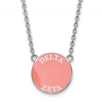 Sterling Silver Rhodium-plated LogoArt Delta Zeta Sorority Text Large Color Enamel Pendant Necklace, 18" view 1