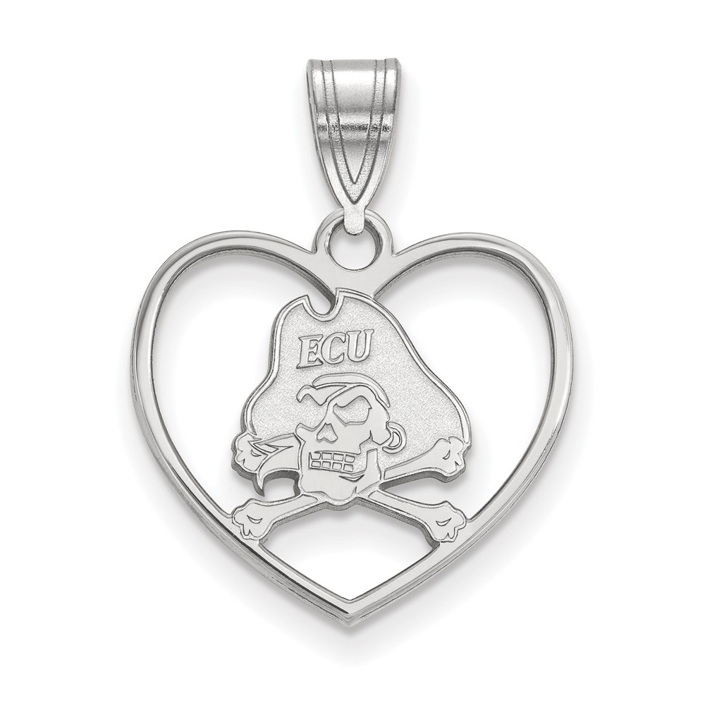 Sterling Silver Rhodium-plated LogoArt East Carolina University Pirate Heart Pendant