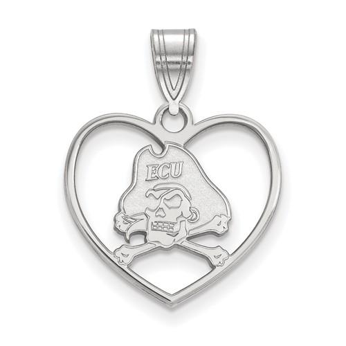 Sterling Silver Rhodium-plated LogoArt East Carolina University Pirate Heart Pendant