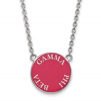 Sterling Silver Rhodium-plated LogoArt Gamma Phi Beta Sorority Text Large Color Enamel Pendant Necklace, 18" view 1