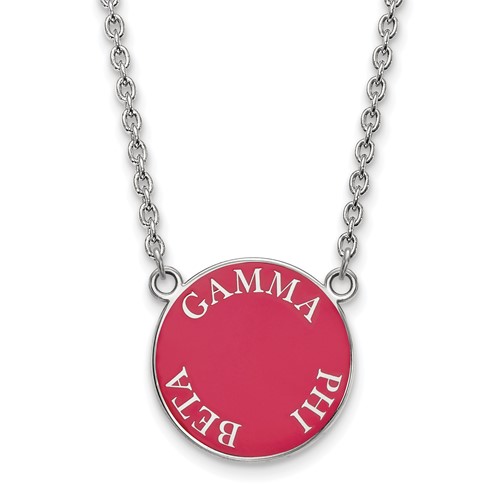 Sterling Silver Rhodium-plated LogoArt Gamma Phi Beta Sorority Text Large Color Enamel Pendant Necklace, 18"